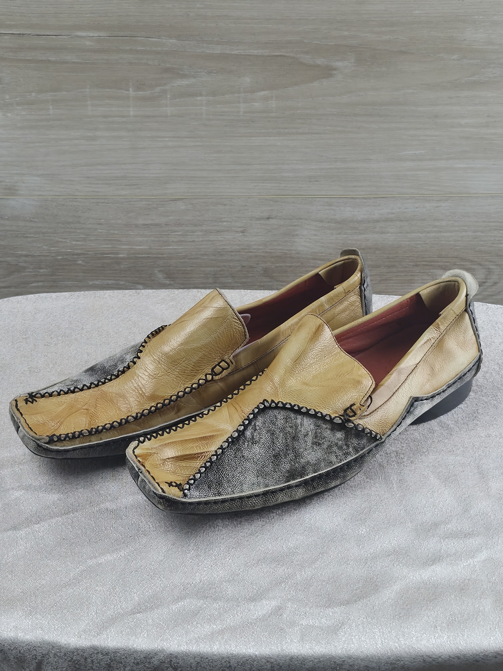 Robert Wayne Patchwork Slip-On Loafers Men's Size 8 Tan Gray Multi Textured